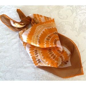Simone Deigner Rain Scarf Vtg Japan Square Geometric Print Orange Brown Paris